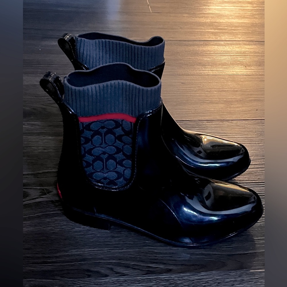 Coach Shoes | Coach Rivington Rain Bootie Black Chelsea Ankle Logo Rain Boots